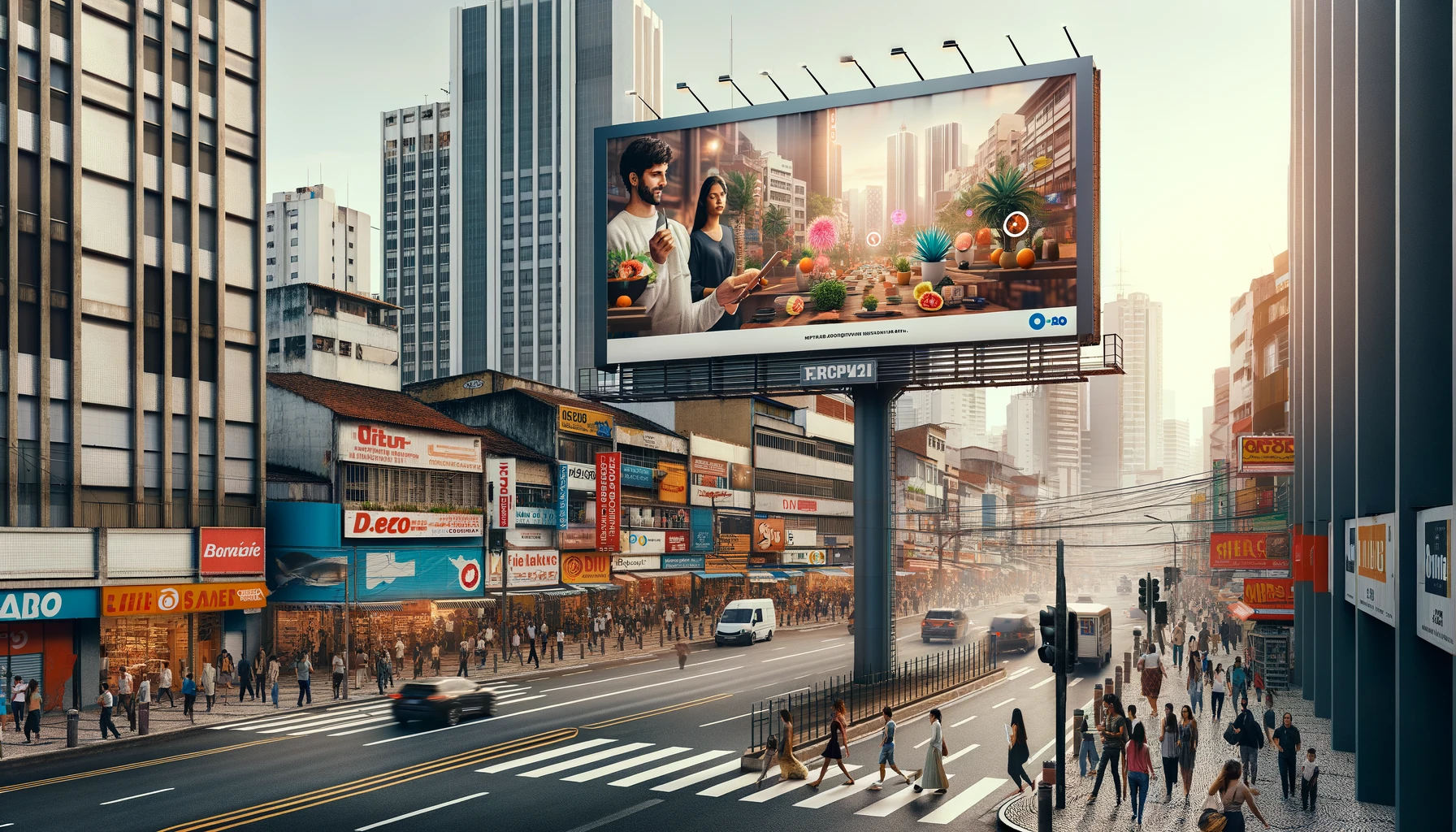 Outdoor publicitário em rua movimentada de Sumaré com design criativo, mostrando eficácia em alcançar um público diversificado.