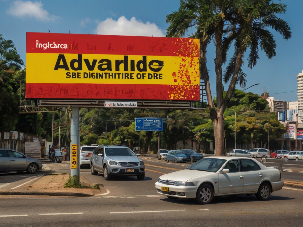 Outdoor publicitário em uma movimentada avenida de Jacareí, São Paulo, destacando um anúncio com design impactante.