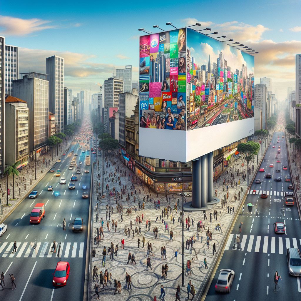 Anúncio de outdoor em uma rua movimentada de Itapetininga, São Paulo