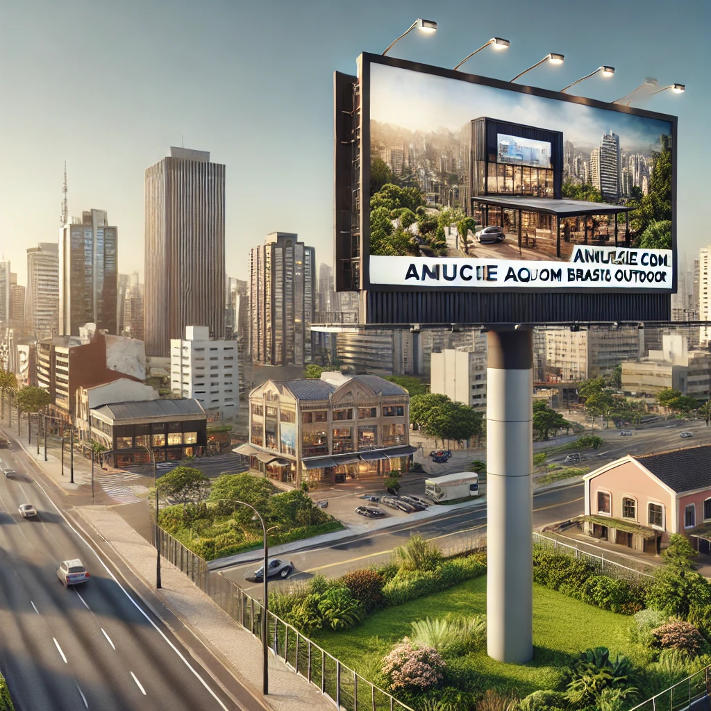 "Outdoor moderno em uma avenida movimentada, promovendo uma marca com alto impacto visual."