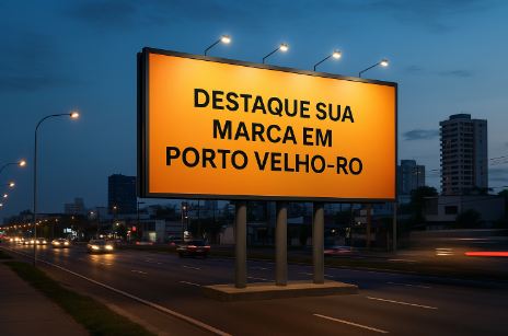 Painel de outdoor em via urbana movimentada de Porto Velho, com campanha de alto impacto visual.