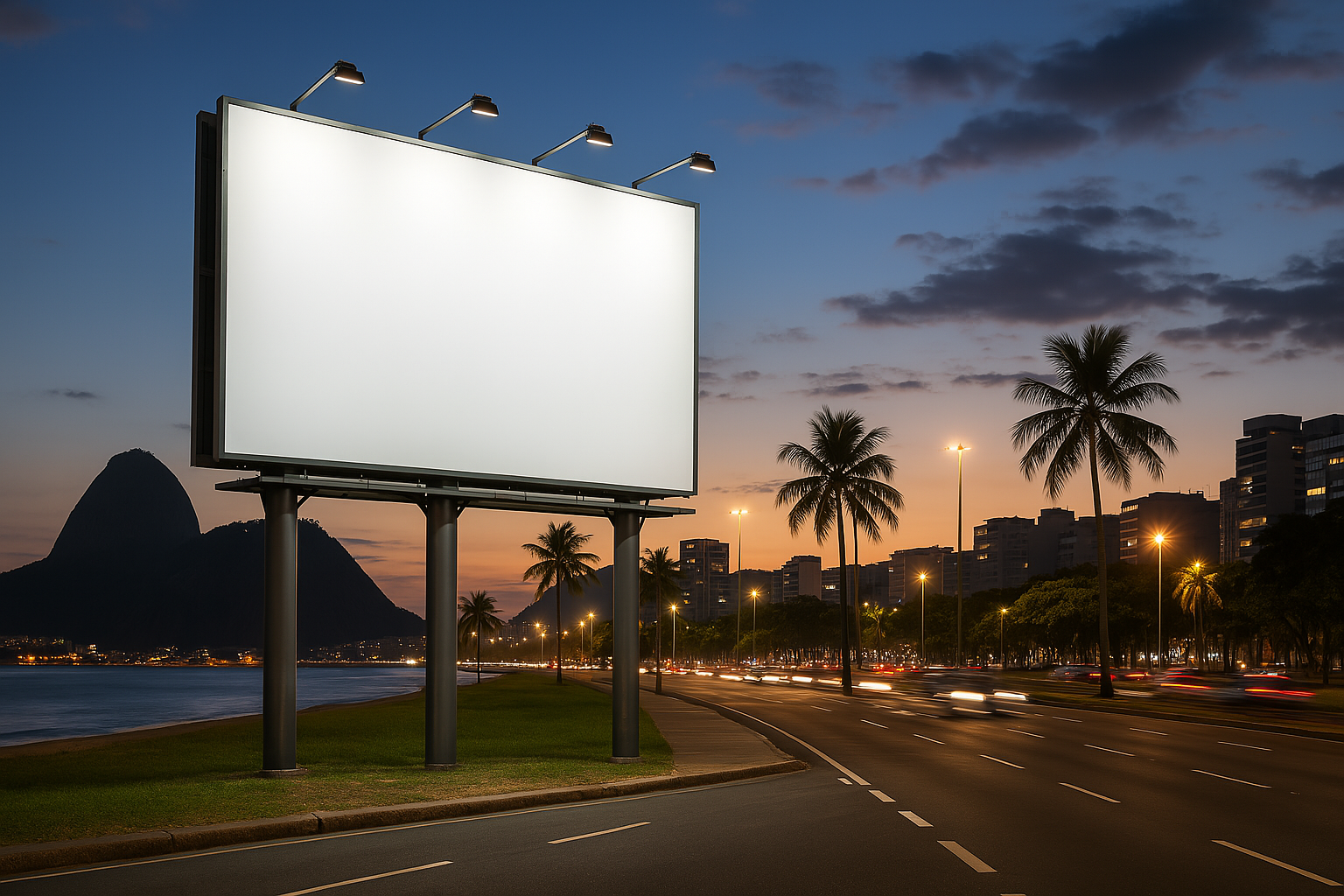 Outdoor em área movimentada do Rio de Janeiro durante a noite.