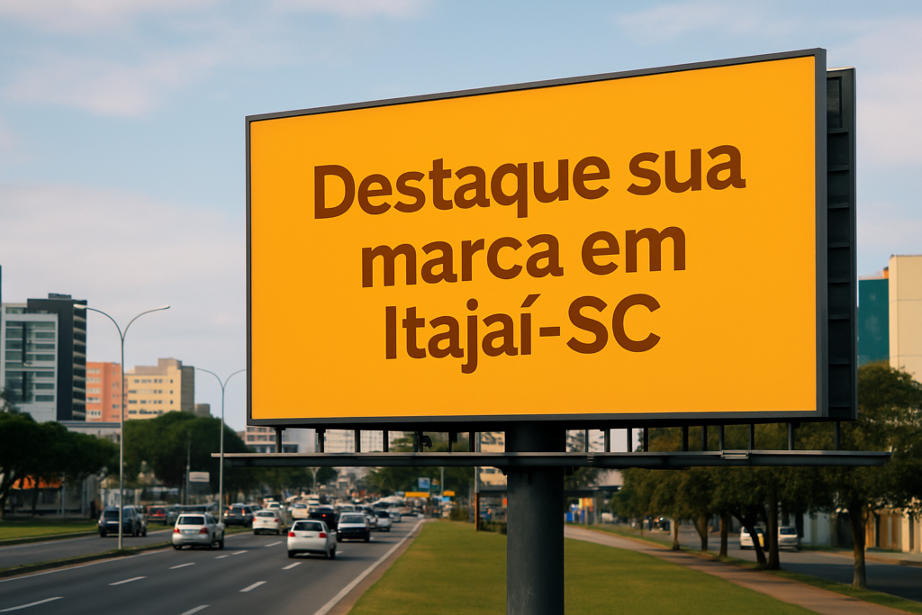 Outdoor em destaque na paisagem urbana de Itajaí, Santa Catarina.