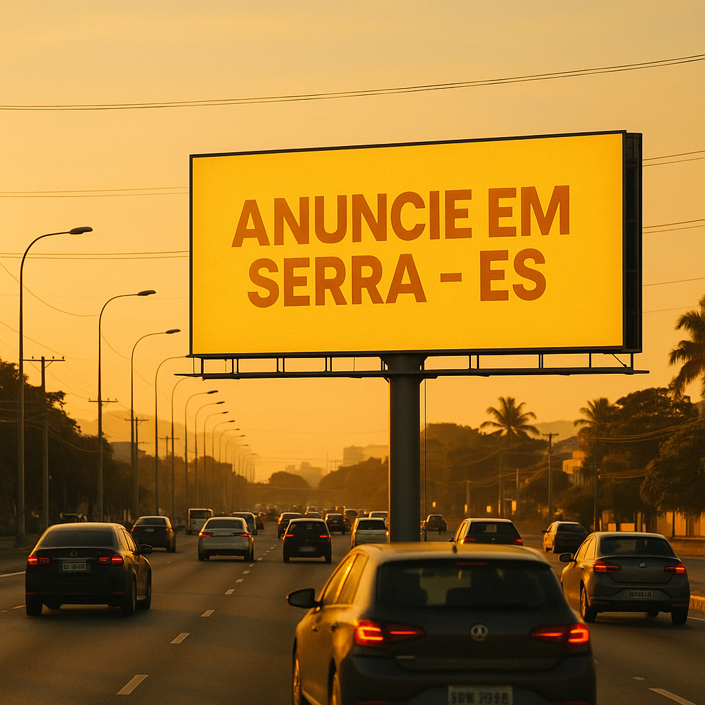 Outdoor publicitário na cidade de Serra, Espírito Santo, com tráfego intenso.