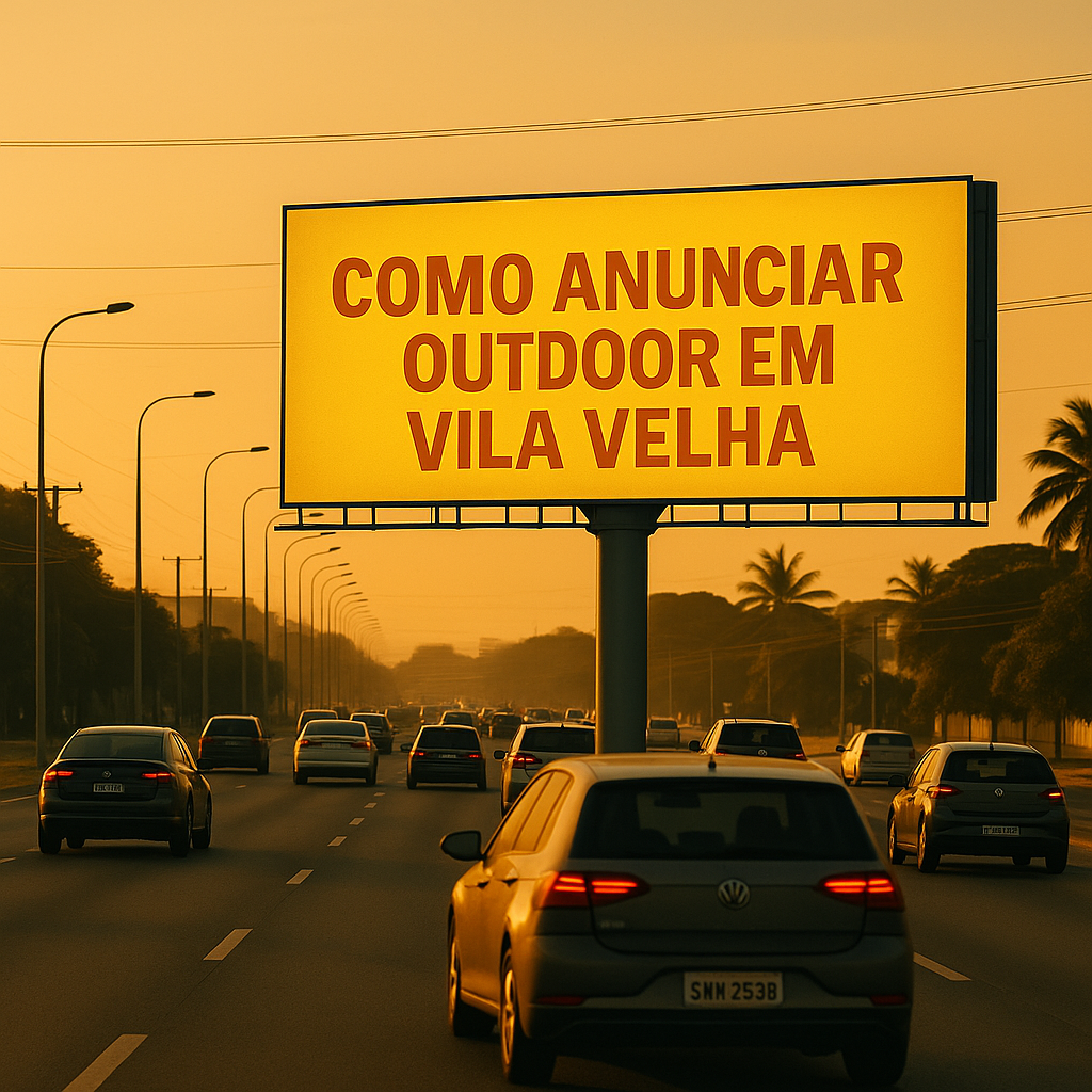 Outdoor publicitário em Vila Velha, Espírito Santo, com vista para a Terceira Ponte.