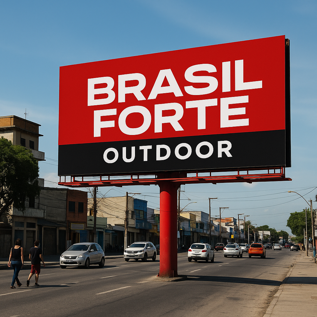 Outdoor em destaque no centro de Belford Roxo, representando a visibilidade estratégica das campanhas da Brasil Forte Outdoor.