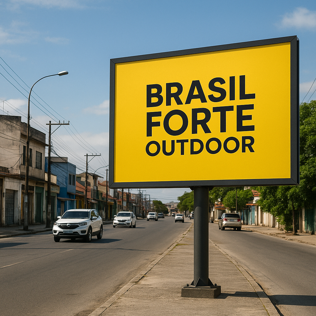 Outdoor publicitário ao lado da BR-101 em Itaguaí, RJ, com destaque para publicidade da Brasil Forte Outdoor.