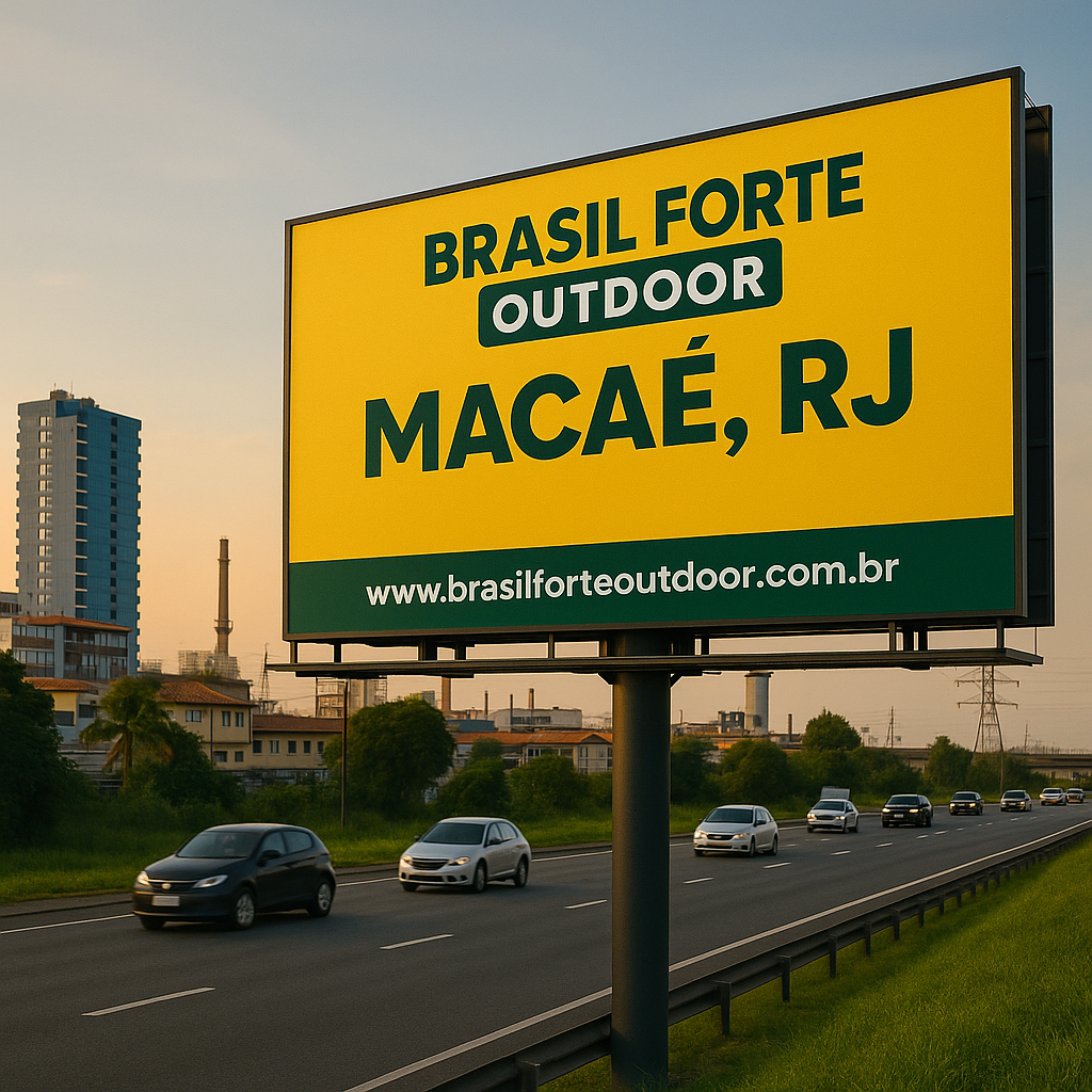 Outdoor da Brasil Forte Outdoor instalado na RJ-106, Macaé, em área de alto fluxo de veículos