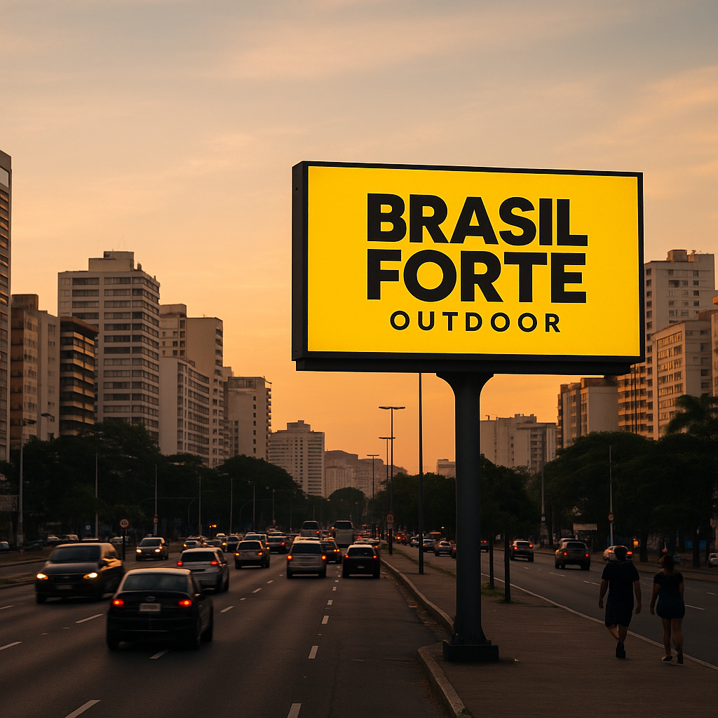 Outdoor da Brasil Forte Outdoor em via movimentada de Niterói, RJ, ao entardecer