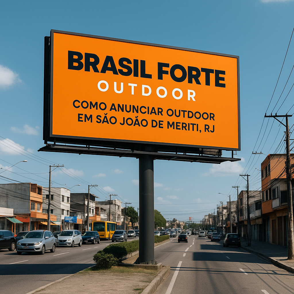 Outdoor da Brasil Forte Outdoor em São João de Meriti, posicionado em via movimentada da cidade.