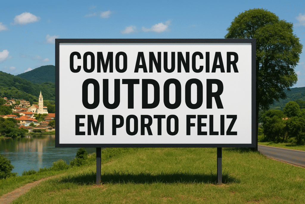 Outdoor em Porto Feliz (SP) com anúncio de empresa local para atrair clientes.
