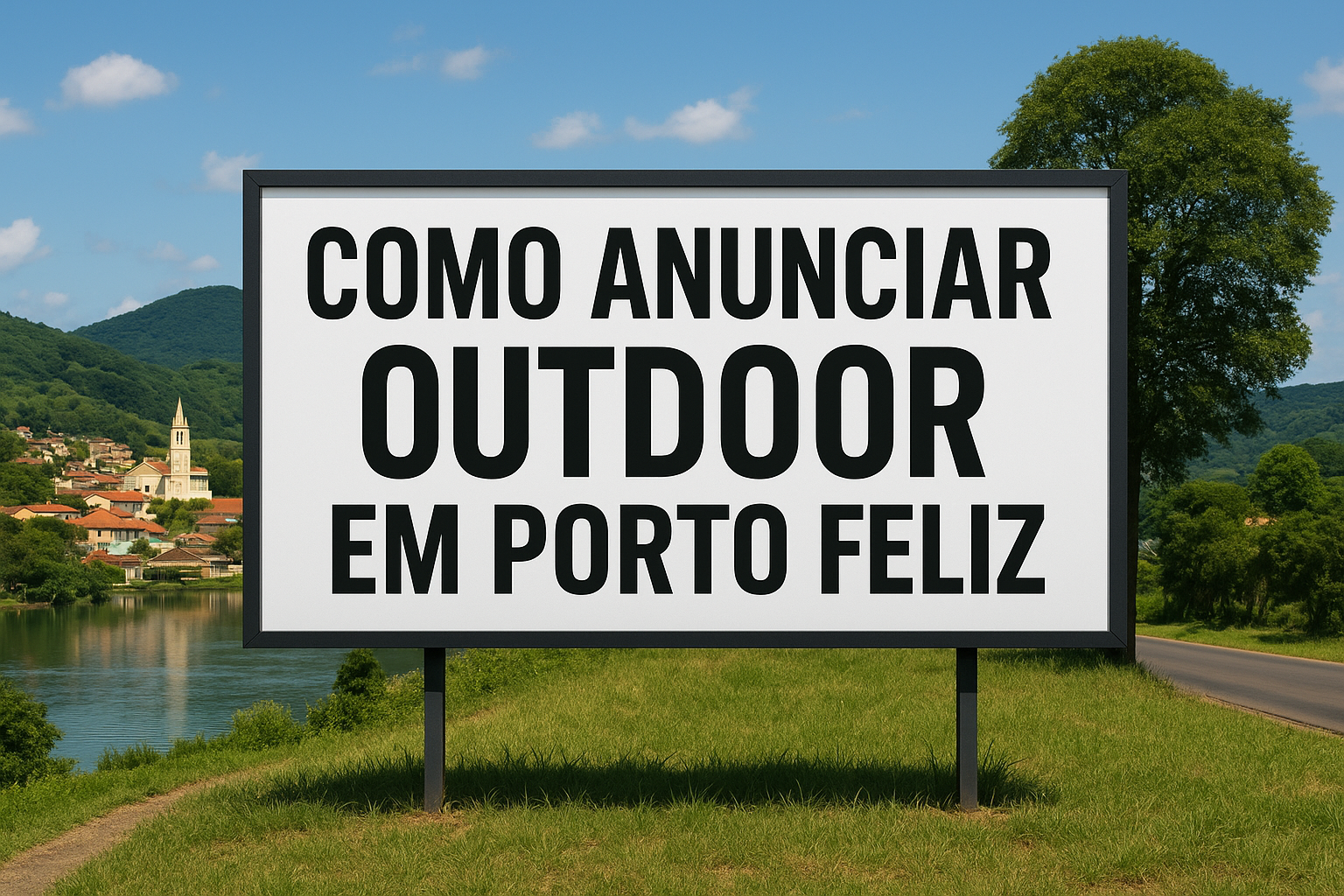 Outdoor em Porto Feliz (SP) com anúncio de empresa local para atrair clientes.