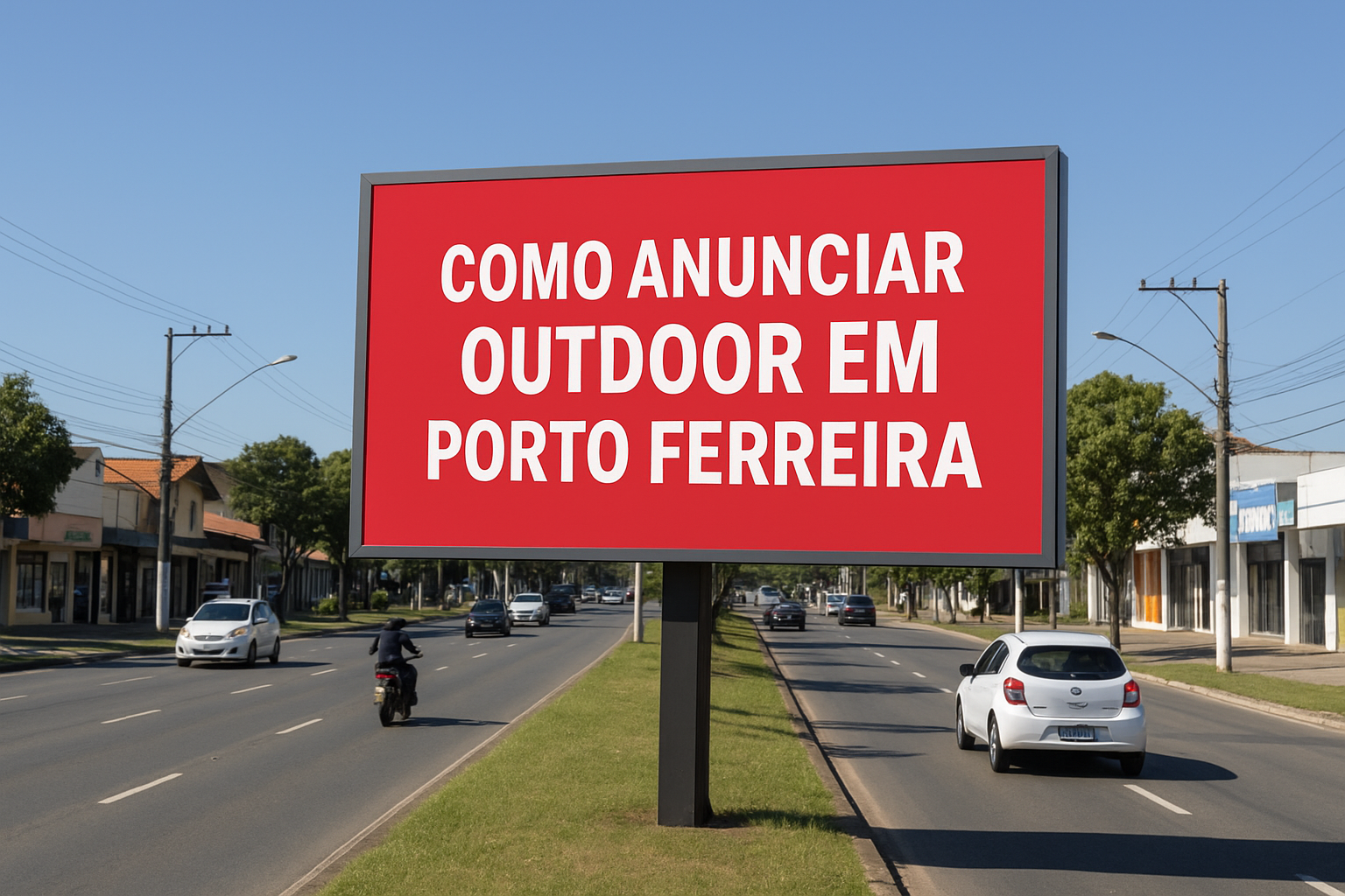 Outdoor em Porto Ferreira, São Paulo, instalado em avenida movimentada, com grande destaque para campanhas publicitárias de impacto