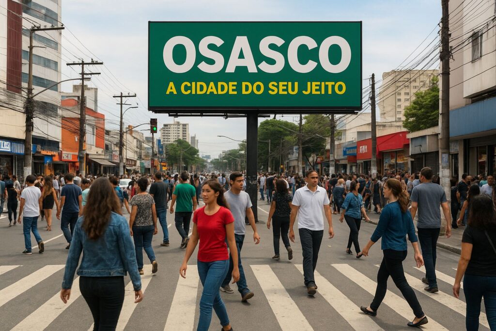 Imagem ilustrando um outdoor em Osasco com design criativo e mensagem publicitária de destaque, representando estratégias eficazes de marketing local e mídia externa.