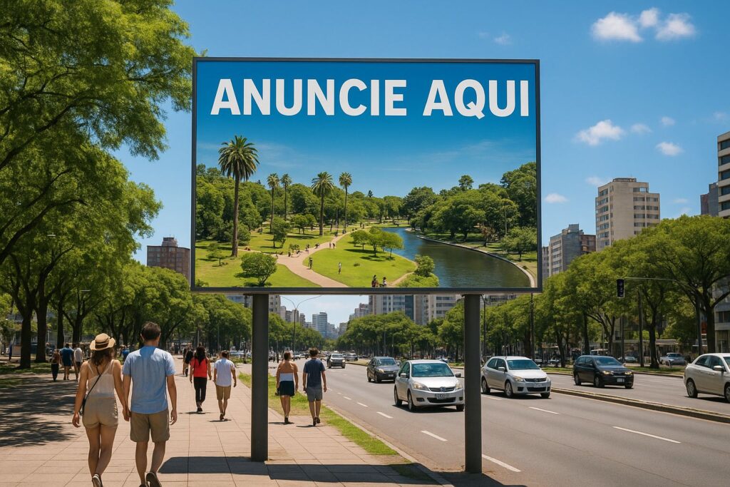 Outdoor em Porto Alegre com campanha publicitária criativa destacando marca local em avenida movimentada.