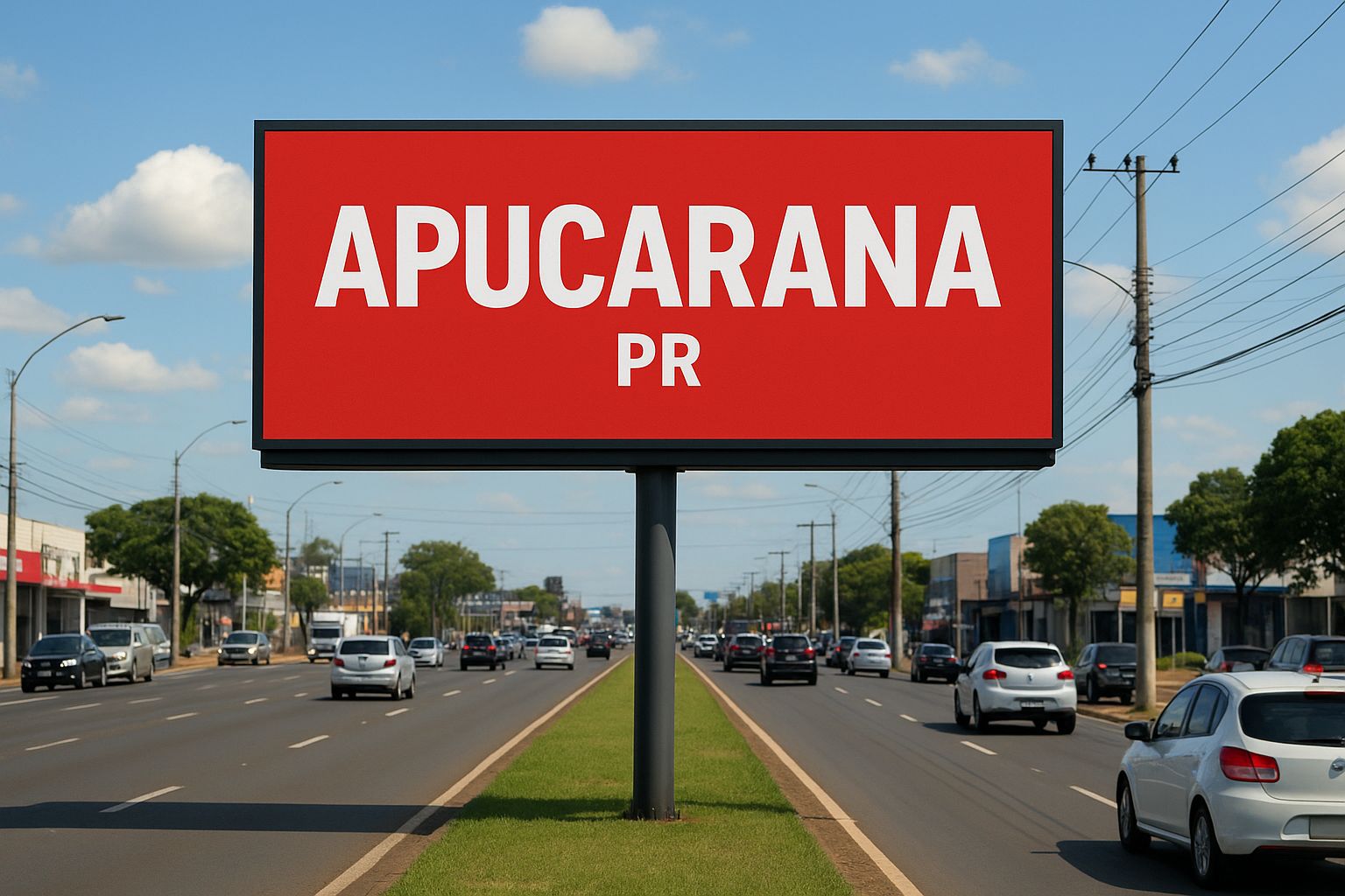 Outdoor em Apucarana-PR instalado em via central da cidade, com alta visibilidade para motoristas, pedestres e moradores locais.