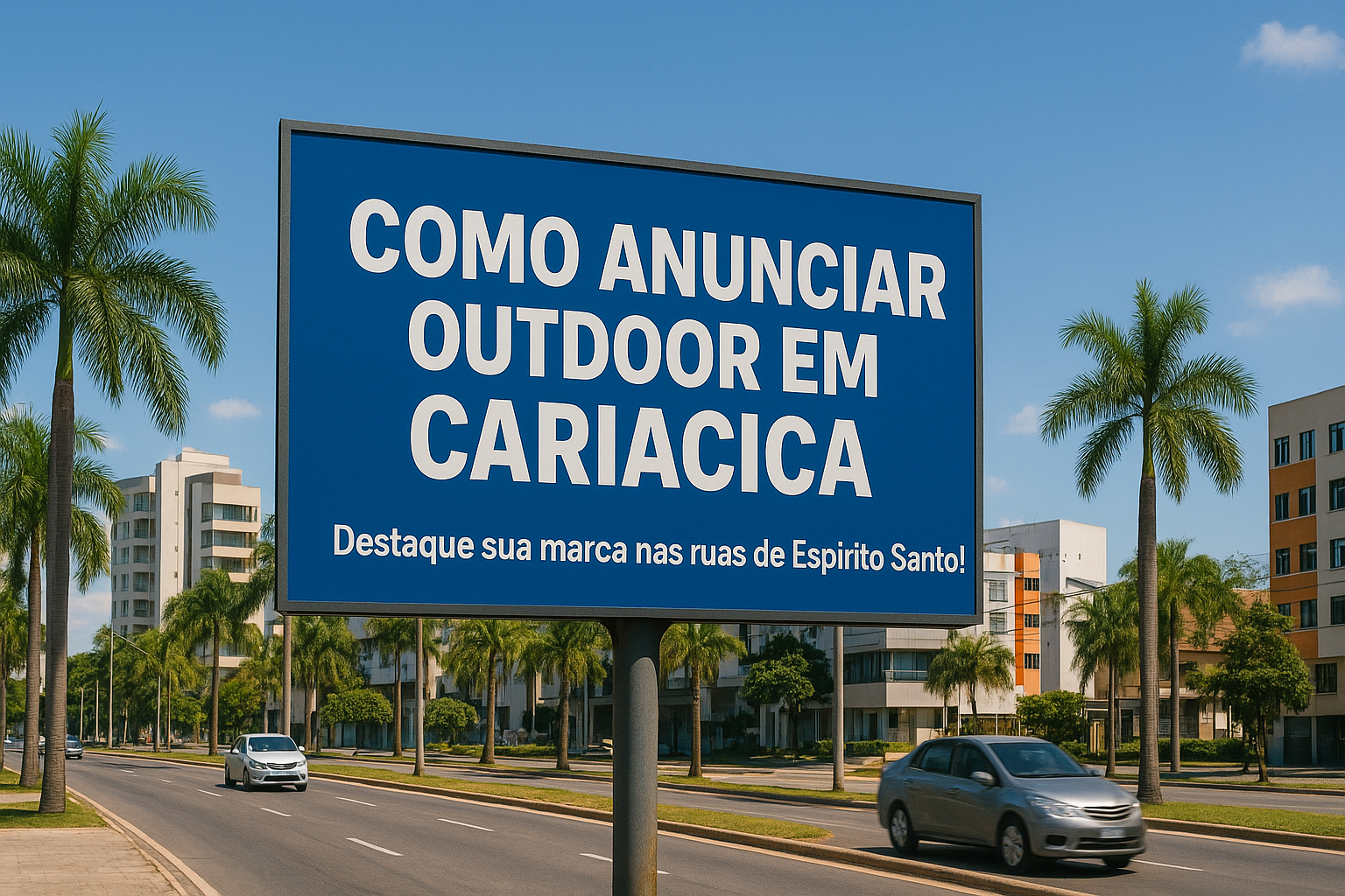 Outdoor localizado em Cariacica (ES) com o texto “Como Anunciar Outdoor em Cariacica”, simbolizando campanhas de mídia externa e divulgação de marcas locais no Espírito Santo.
