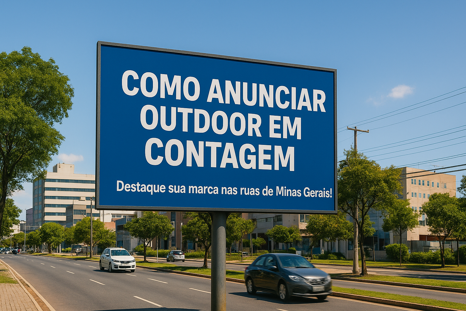 Outdoor em Contagem (MG) exibindo o texto “Como Anunciar Outdoor em Contagem”, representando campanhas de marketing outdoor e divulgação de marcas locais.