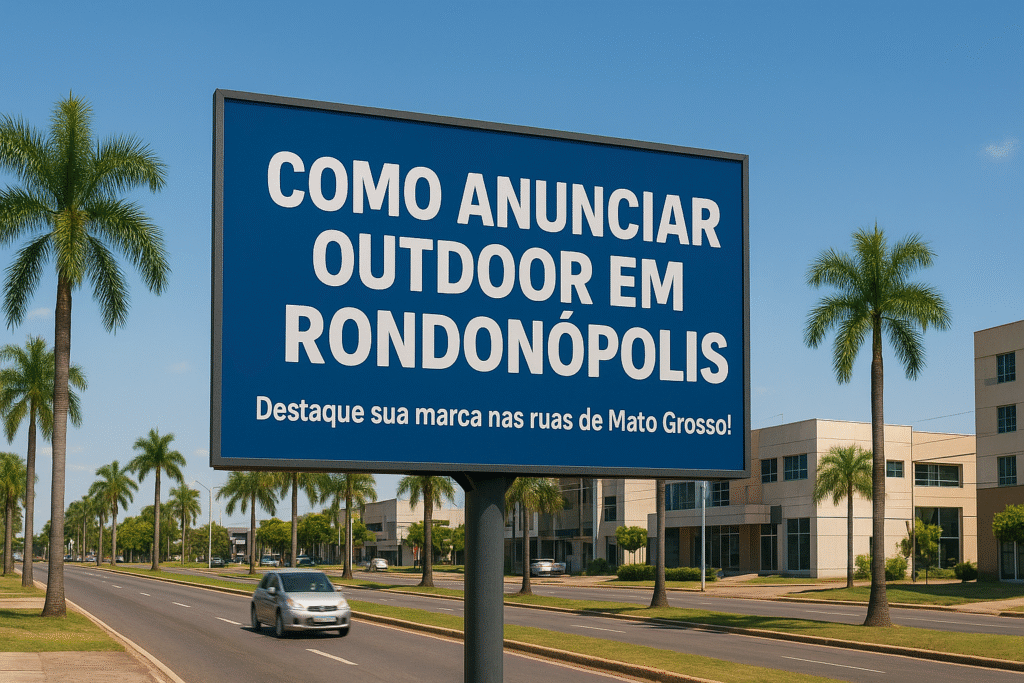 Outdoor em Rondonópolis (MT) exibindo o texto “Como Anunciar Outdoor em Rondonópolis”, representando estratégias de publicidade e marketing local.